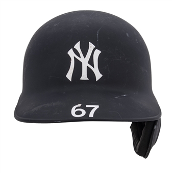 2017 Miguel Andujar Game Used NY Yankees Batting Helmet Photo Matched to Record Setting MLB Debut on June 28th, 2017 - 3 for 4 4 RBIs Yankees RBI Record for MLB Debut (Resolution Photomatching)